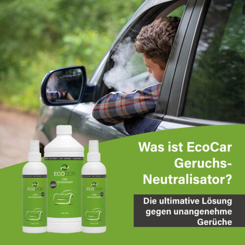 EcoCar Ontgeurder flessen met roker in auto op achtergrond